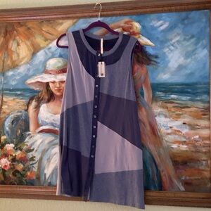 Nanette Lepore Women's Sleeveless Button Down Shirt - Blue and Gray